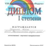 Диплом 1 место Шадрина Алена